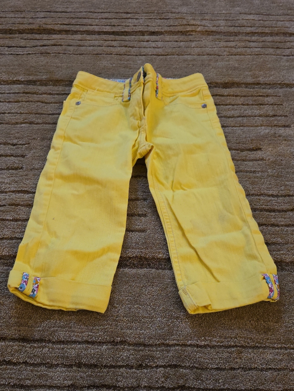 Mini Boden Yellow Corduroy Roll-Cuff Pants with Floral Trim Size 6y